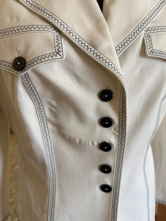 Escada Vtg Womens Suit EU 40 Cream Contrast Stitch Blazer Pants Quiet Luxury - Picture 3 of 16